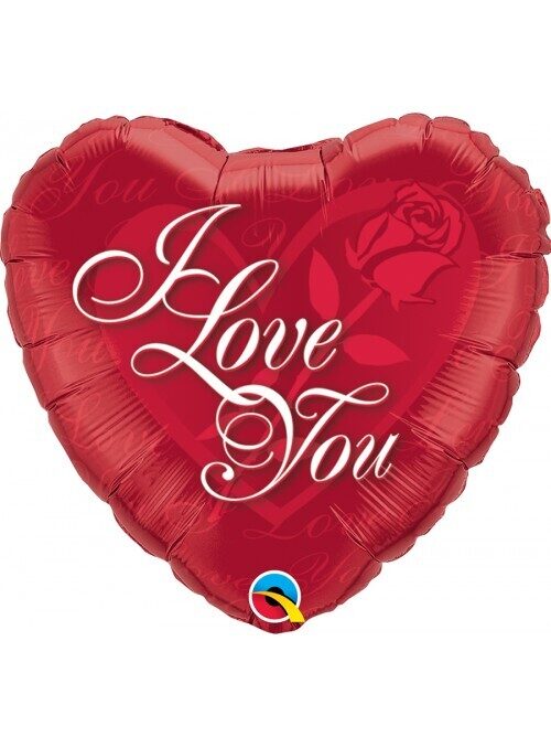 Folijas balons sarkans ar baltu uzrakstu "I love you"