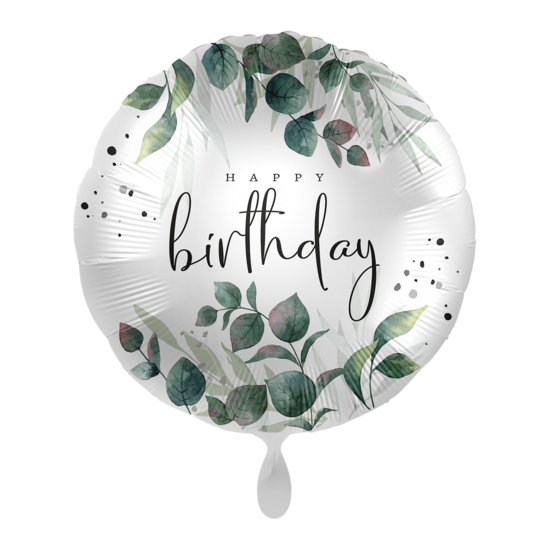 Folijas balons ar lapām un uzrakstu "Daudz laimes" latviešu valodā