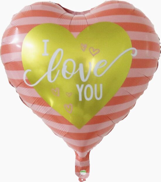 Folijas balons "I love you" rozā strīpas 