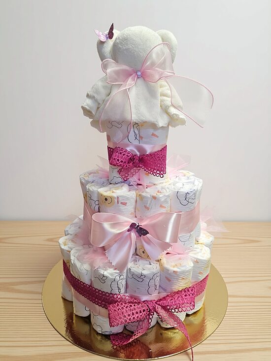 Rozā pamperu torte