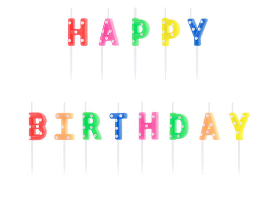 Jubilejas svecītes "Happy birthday" krāsainas 13 gab