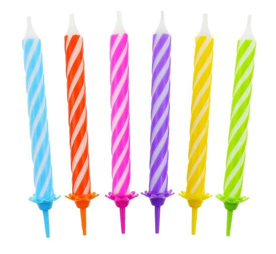 Tortes sveces, krāsainas, spirālveida raksts, 8 cm 12 gab