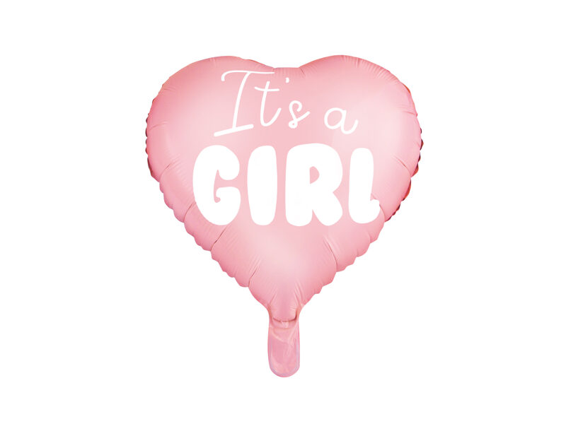 Sirds formas folijas balons "It's a Girl", gaiši rozā krāsā.
