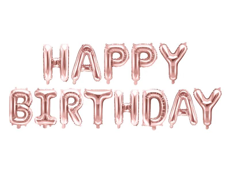 Folija balons - uzraksts "Happy Birthday", zelti rozā krāsā 