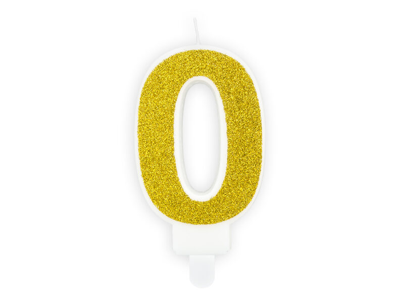 Jubilejas svecīte "0", ar zelta krāsas gliteriem