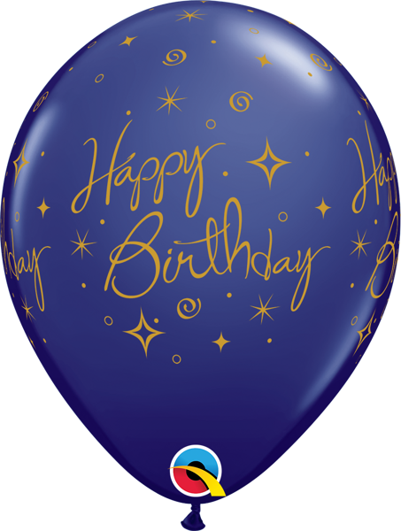 Tumši zils/navy blue lateksa balons ar apdruku "Happy Birthday, 1 gab.
