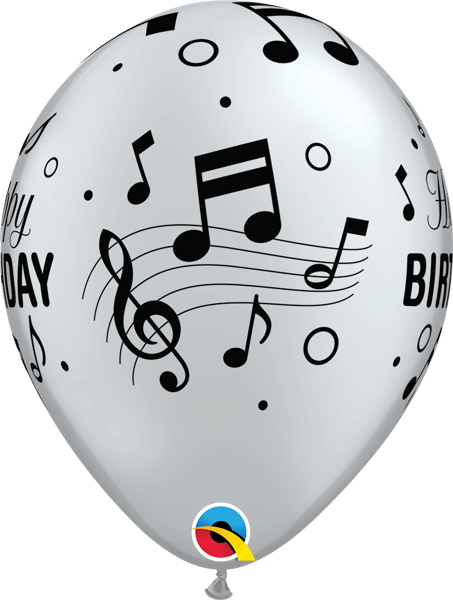 Lateksa balons sudraba ar apdruku "Happy birthday ar notīm"