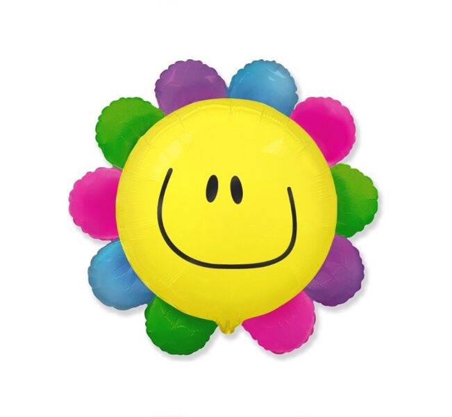 Folijas balons, figūra "Varavīksnes krāsas puķe", krāsa - dzeltena, rozā, zaļa u.c. 77cm x73 cm 
