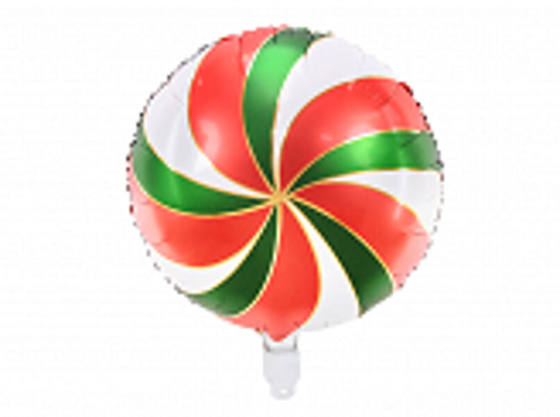 Folijas balons "Konfekte"  sarkans/zaļš. balts 35cm