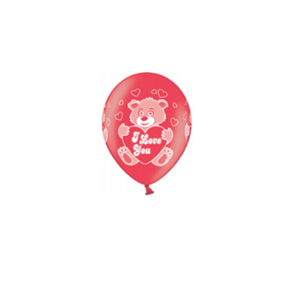 Sarkans lateksa balons ar apdruku "Love Bear", 1 gab.