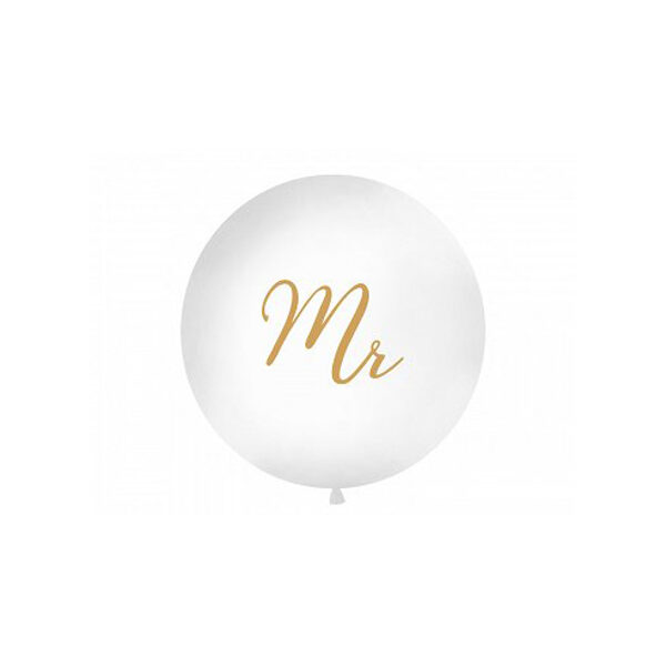 Balts lateksa balons "Mr" gold (1m), 1 gab.