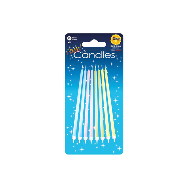 Krāsainas jubilejas svecītes "Pastel" 8 gab.