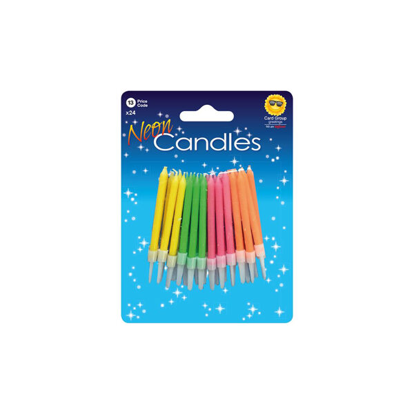 Krāsainas jubilejas svecītes "Neon" 24 gab.